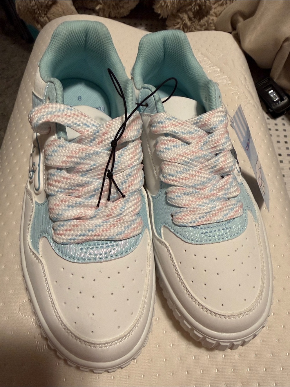 Women’s White and Light Blue Lace-Up Sneakers